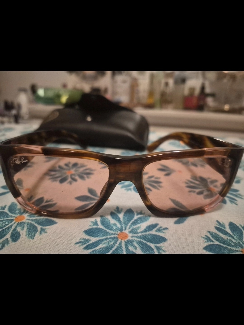 Ray-Ban Brown Tortoise Frame Sunglasses with Pink Lenses